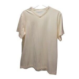George Men’s V-Neck T-Shirt Size L 42-44 Cream Short Sleeve Basic Casual